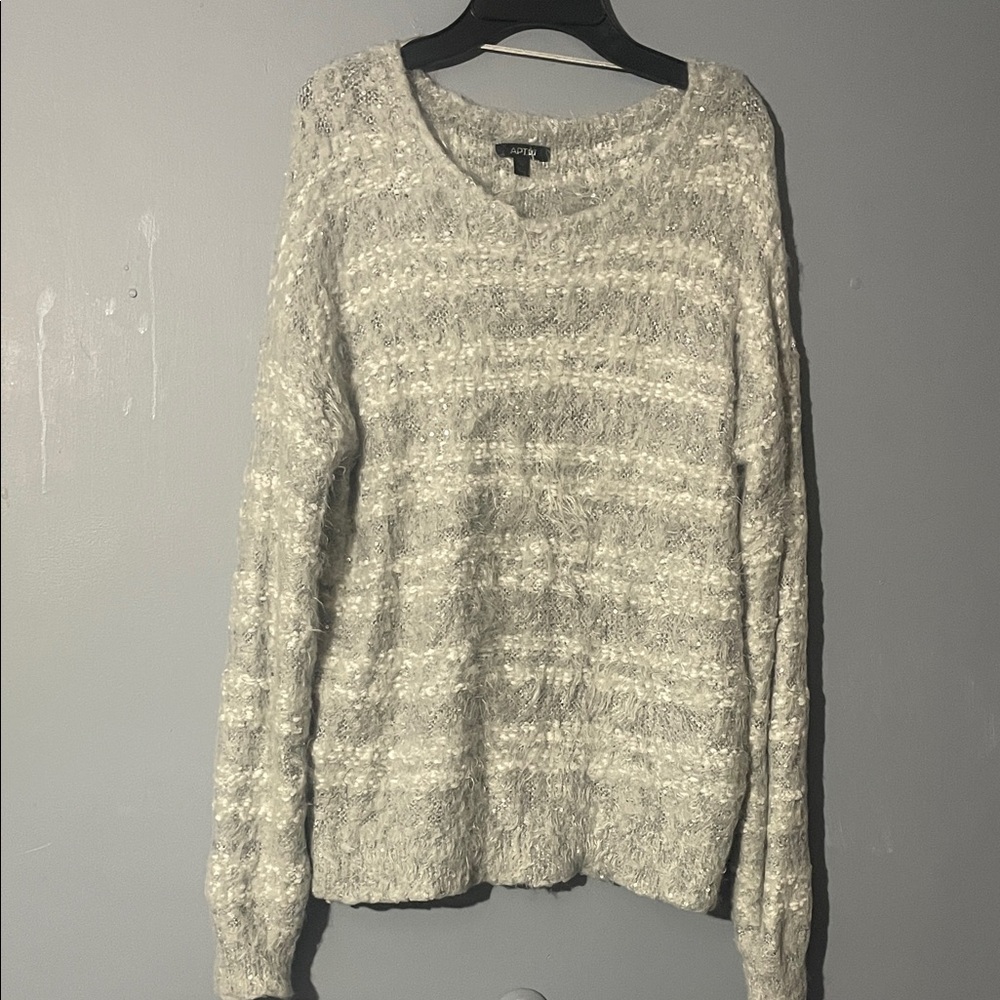 Apt. 9 Textured Gray Crew Neck Sweater